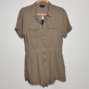 TIMING TAN LINEN BLEND ROMPER SZ L NWT